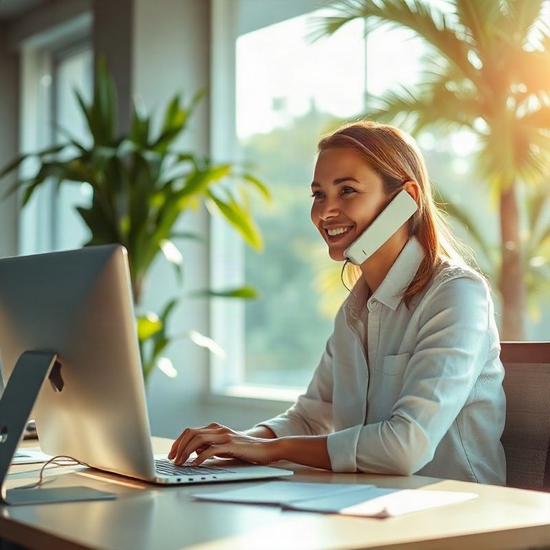 Profissional da Craftfieldv atendendo o telefone em um escritório em Porto Alegre